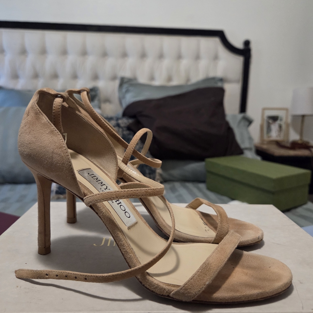Jimmy Choo Beige Suede Strappy High Heel Sandals